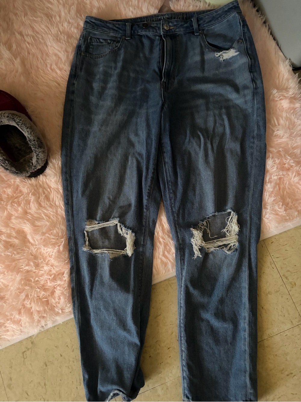 American Eagle Outfitters Ripped Boyfriend Jeans - Blue